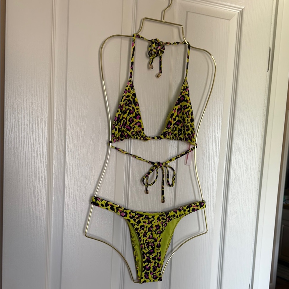 Neon Leopard Victorias Secret Bikini with adjustable bottom.